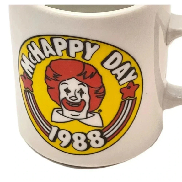 McHappy Day 1988 McDonalds Mug Ceramic White Cream  Ronald McDonald Vintage - Picture 3 of 6